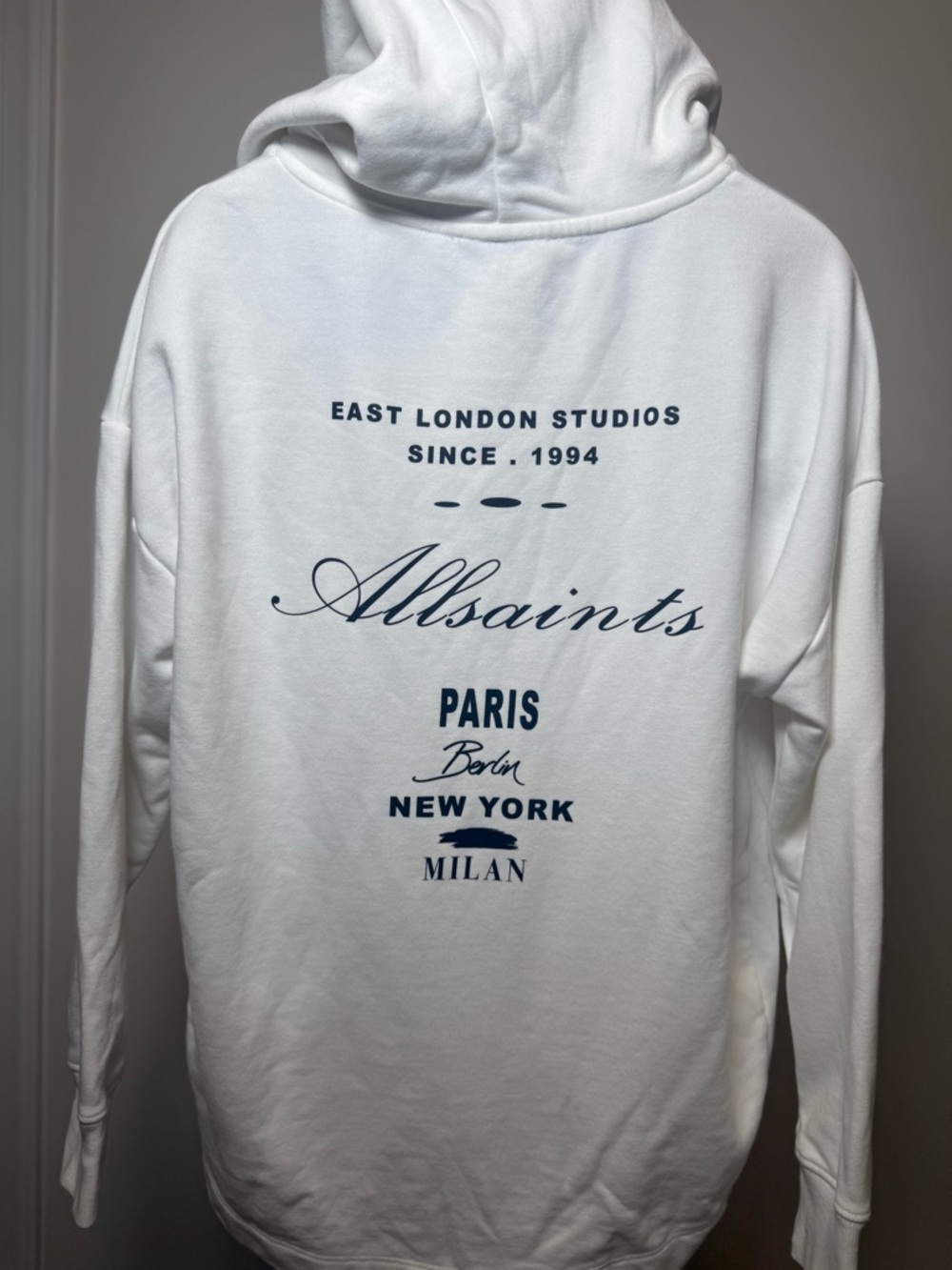 All Saints Oversized White Script Logo Hoodie - Women's Pullover - Picture 11 of 14